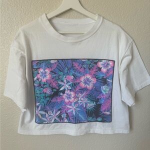 90s Hawaiian print oversized cut off shirt